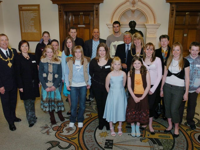 Scarborough and District Mayor Cllr Derek Bastiman, left, pictured with the mayoress and the sports achievers who were invited to a civic reception at the Town Hall.
