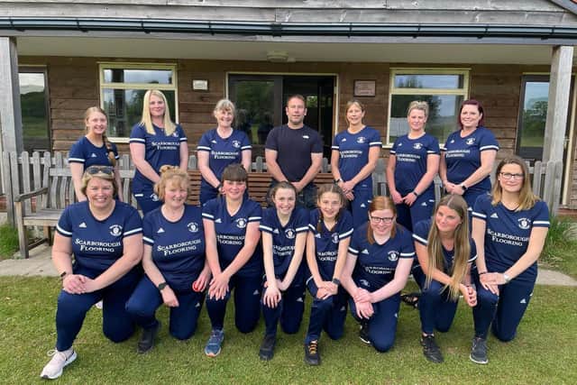 Wykeham CC’s women’s and girls team show off their new kit sponsored by Richard Creaser at Scarborough Flooring. The team are playing in the East Yorkshire League this season for first time