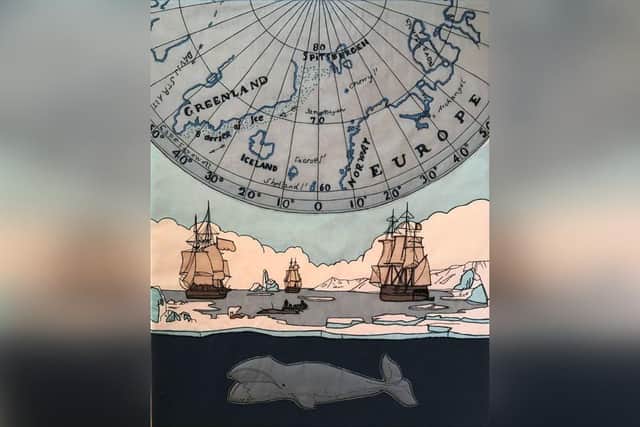 The Whaling Grounds original textile artwork by Caroline Hack.