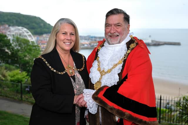 Mayor of the Borough of Scarborough, Cllr Eric Broadbent (right) and his wife Lynne. the borough Mayoress.