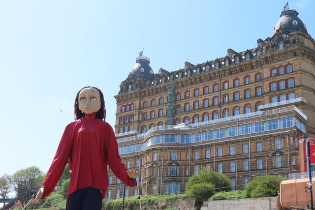 The 'Survivor' puppet in front of the Grand Hotel.