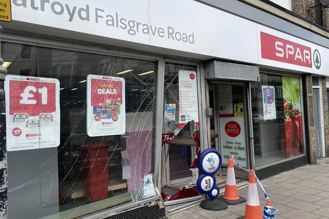 The Spar shop on Scarborough's Falsgrave Road after the ram-raid attack.