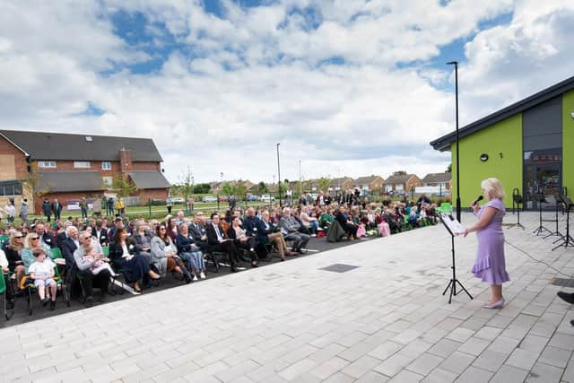 Headteacher Vicki Logan at the ceremony with parents, children and other members of the local community.