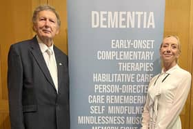 Sir Greg Knight MP is pictured attending the Dementia Action Week event with Alzheimer’s Society trustee member Ali Harrison. Photo submitted