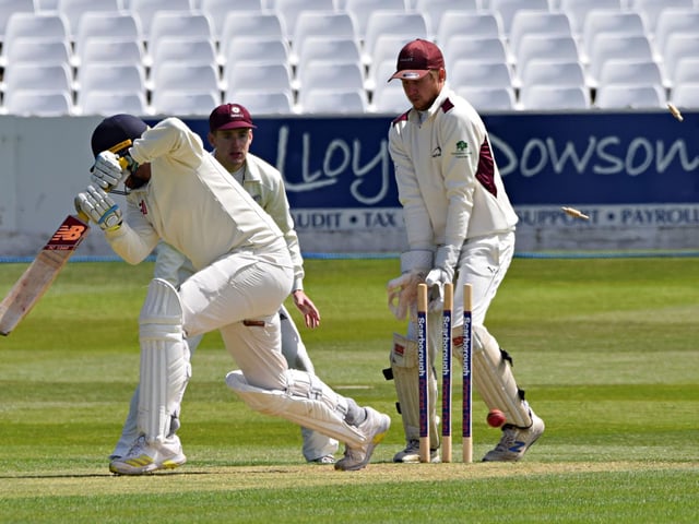 Scarborough CC 2nds' Charlie Hopper is clean-bowled by Yapham bowler Rob Boddy