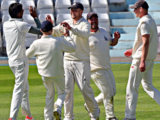 Scarborough Cricket Club 2nds celebrate taking a Yapham wicket