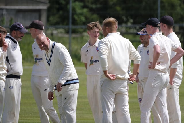 Cayton Cricket Club 2nds celebrate a wicket at home to Ganton Cricket Club