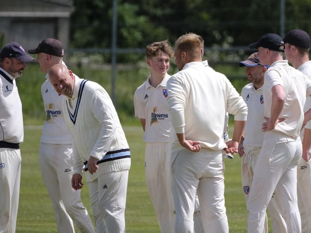 Cayton Cricket Club 2nds celebrate a wicket at home to Ganton Cricket Club