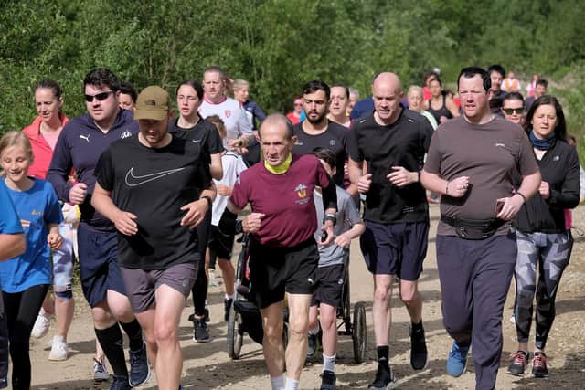 Scarborough Athletic Club's Mick Thompson, maroon shirt, at North Yorkshire Water Park parkrun