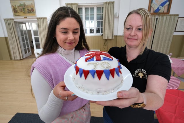 Judge Freya Cox, contestant on The Great British Bake-Off, with organiser Heidi Dickinson at Ayton's cake baking contest. Photo: Richard Ponter