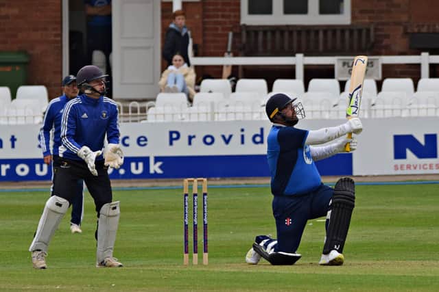 Scarborough CC captain Piet Rinke in batting action in the Viking Cup against Elsecar CC

Photos by Simon Dobson