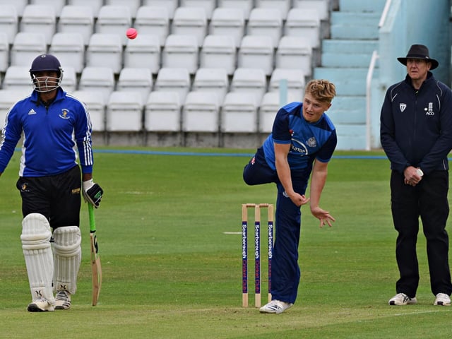 Alfie Wood bowling for Scarborough