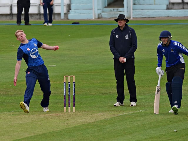 220605j Viking Cup Hayden Williamson bowling for Scarborough