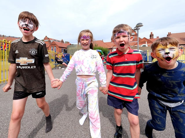 Pupils at Friarage Community Primary School having fun celebrating.