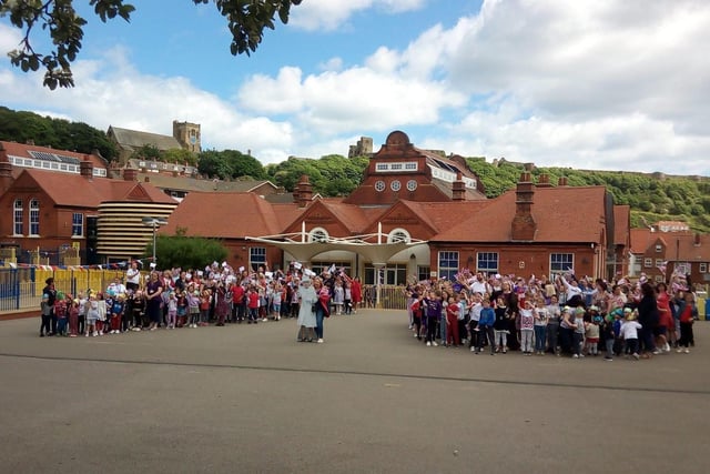 Children and staff at Friarage Community Primary School celebrate the Jubilee.