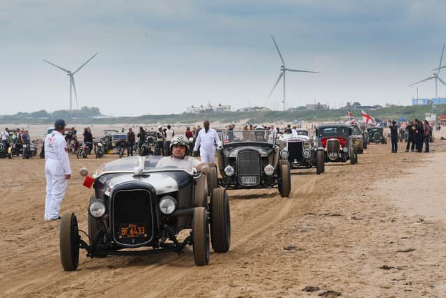 Hotrods and bikes will be performing exhibition runs on the sand.