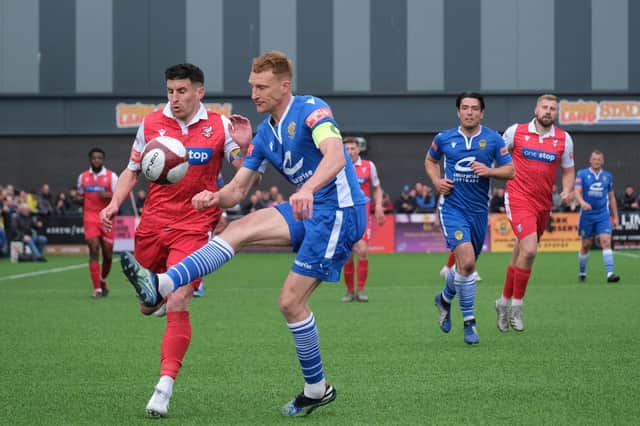 Scarborough Athletic skipper Michael Coulson, left,