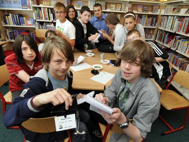Student journalists at St Augustine's School, Jake Moore, front left, with Sam Bowell and friends, get to work on the school's own newspaper.