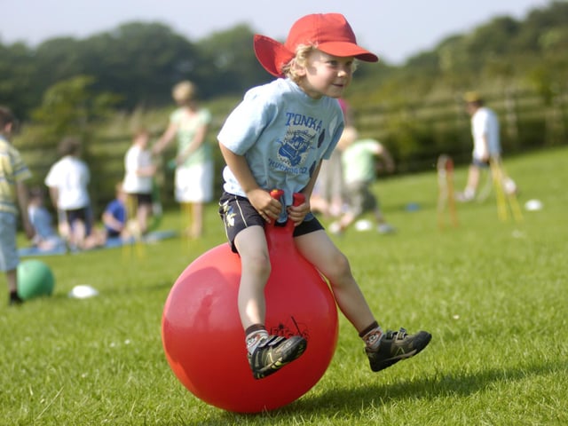Bouncing into action at Lythe Primary School's sports day.