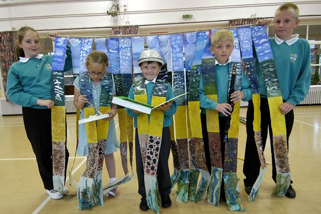 Children from East Whitby Community Primary School demonstrate the variety of arts needed to gain the Arts Mark award including music, poetry and drama. Left to right, Sophie Pawson, Hayley Franklyn, Christopher Hall, George Lodge and Trae Ellis.