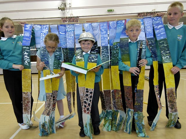 Children from East Whitby Community Primary School demonstrate the variety of arts needed to gain the Arts Mark award including music, poetry and drama. Left to right, Sophie Pawson, Hayley Franklyn, Christopher Hall, George Lodge and Trae Ellis.