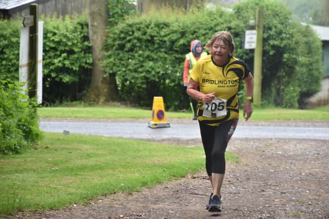 Bridlington Road Runners’ Linda Hall was the first V70 at the Top of the Wolds 10K