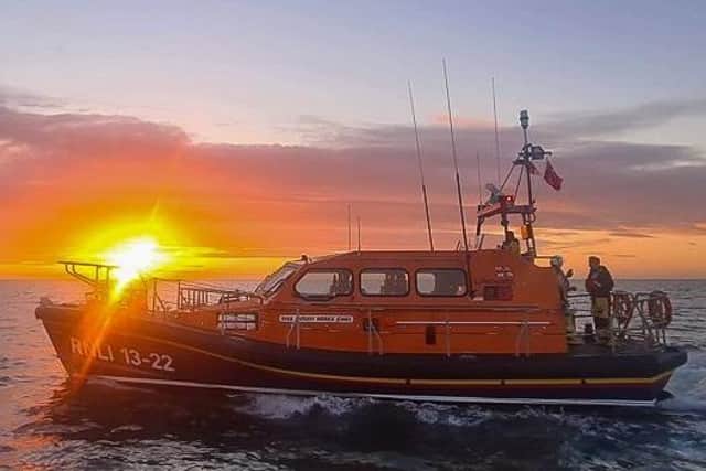 Bridlington’s ALB Anthony Patrick Jones was launched at 2:30am in response to assist the Humber lifeboat after a call from the Coastguard to aid the recovery of a local fishing vessel that had struck a wind turbine south of Hornsea. Photo: Sarah Berrey/RNLI