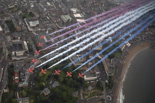 The hosting by Scarborough of a national Armed Forces Day in 2020 was postponed; instead the Red Arrows flew over to pay tribute to the armed forces. (Photo: MoD/Crown copyright)