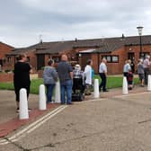 People queuing to vote in the Whitby parish poll at Marton Court Community Centre.