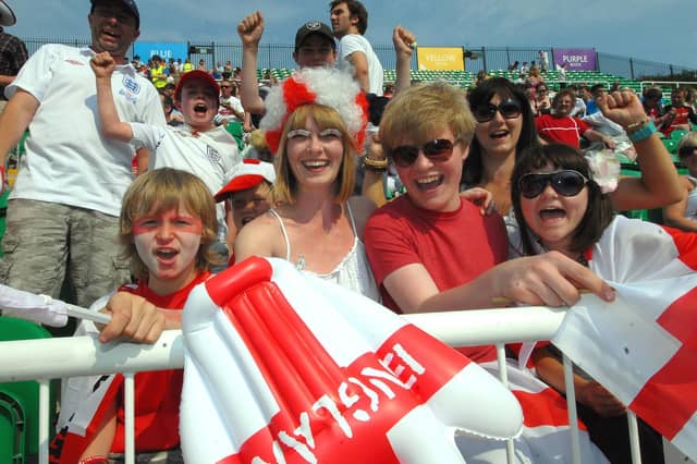 Fans get ready to watch the England v Germany match at Scarborough Open Air Theatre.