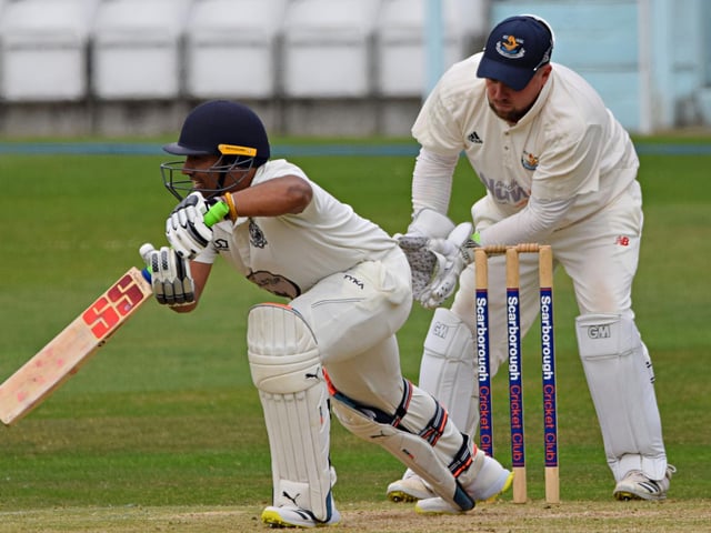 Prince Bedi hits the ball into the offside