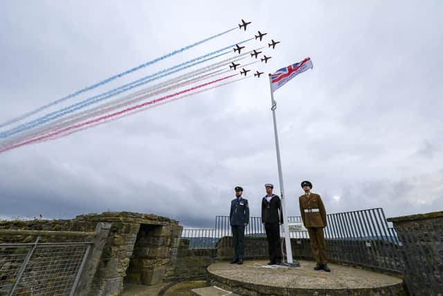 The hosting by Scarborough of a national Armed Forces Day in 2020 was postponed; instead the Red Arrows flew over to pay tribute to the armed forces. (Photo: © MOD and Crown Copyright)