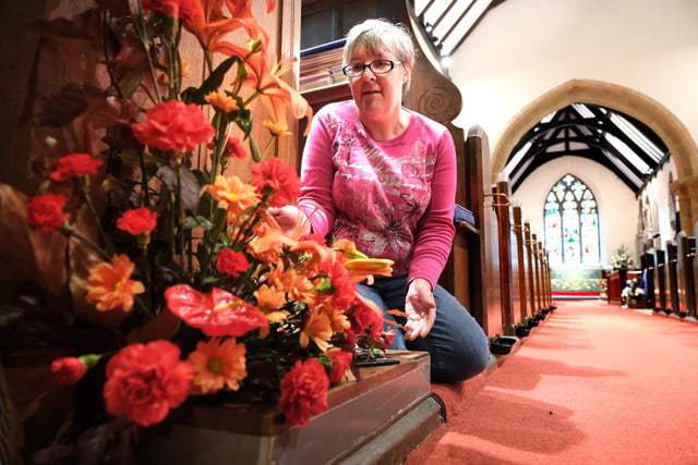 St Laurence's Church Flower Show: Julie Cook with her display.