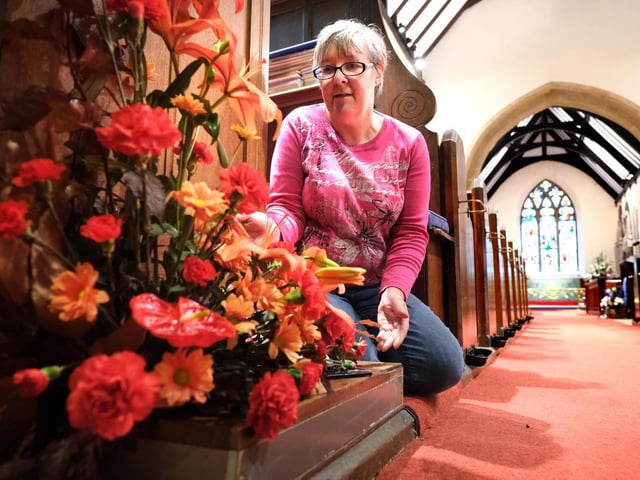 St Laurence's Church Flower Show: Julie Cook with her display.