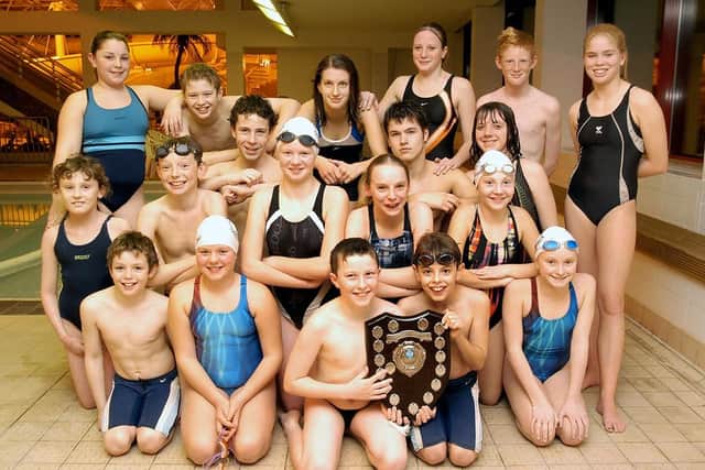 Bridlington Swimming Club youngsters celebrate becoming East Coast League Winners in 2003. (PA0350-21a)