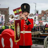 Fanfare, watched by Whitby's RNLI crew and children from Stakesby Primary Academy and Airy Hill Schools.
picture: Ceri Oakes