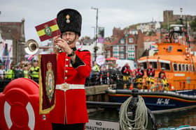 Fanfare, watched by Whitby's RNLI crew and children from Stakesby Primary Academy and Airy Hill Schools.
picture: Ceri Oakes
