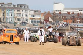 The starter jumps to it as she flags away hotrods on Bridlington’s south beach. Photo: TCF Photography