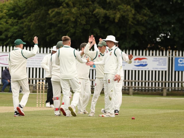 Bridlington CC celebrate taking a Folkton & Flixton CC wicket