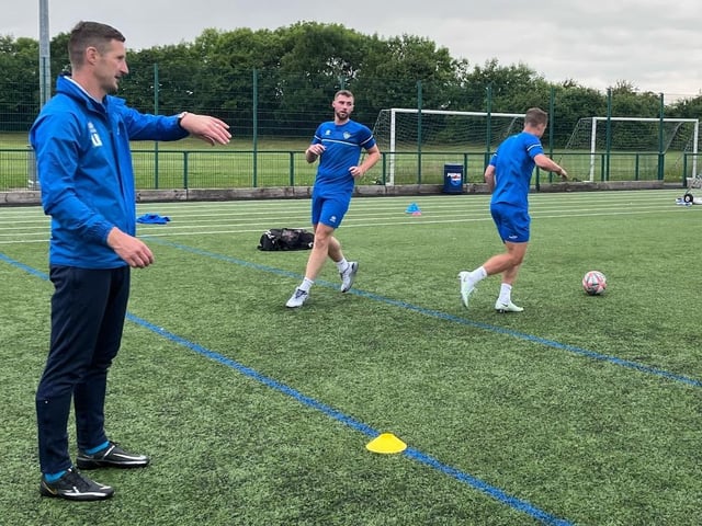 Whitby Town joint-boss Lee Bullock oversees the first training session of the summer