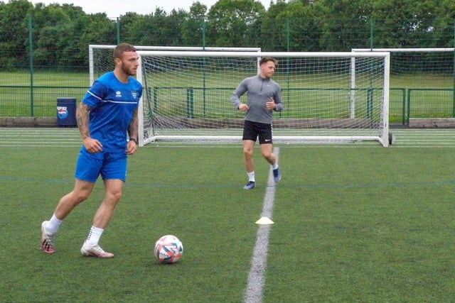 Marcus Giles, front, and Aaron Haswell, in the background, in training with Whitby Town