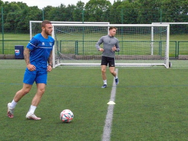Marcus Giles, front, and Aaron Haswell, in the background, in training with Whitby Town