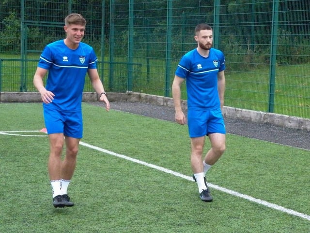 Soni Fergus, left, and Brad Fewster in training with Whitby Town
