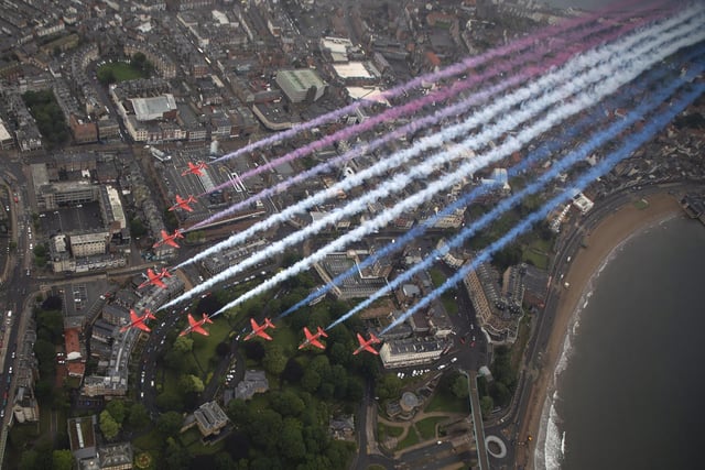 The iconic Red Arrows Display Team will take to the skies above the South Bay for a 20-minute performance at 1pm.