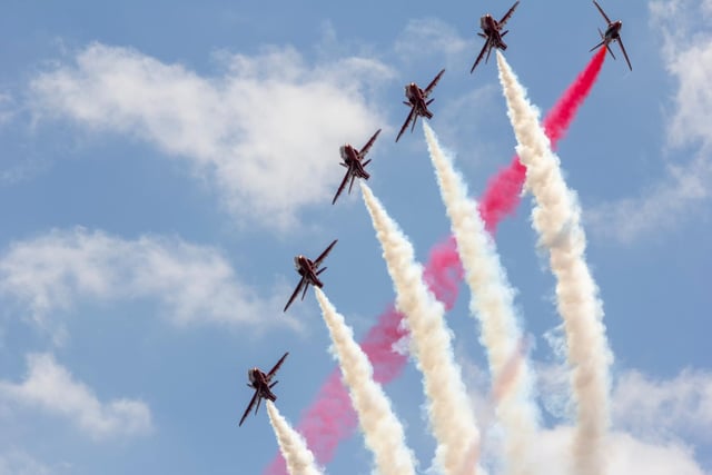 The Red Arrows perform a daring manoeuvre