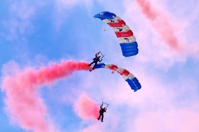 The RAF Falcons parachute display team got the day off to a flying start