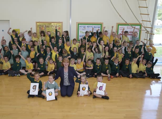 Pupils and staff at Burlington Infants School celebrate a ‘good’ Ofsted report back in 2015. Do you recognise any of the people featured in the picture, taken by photographer Paul Atkinson. (pa1529-14b)