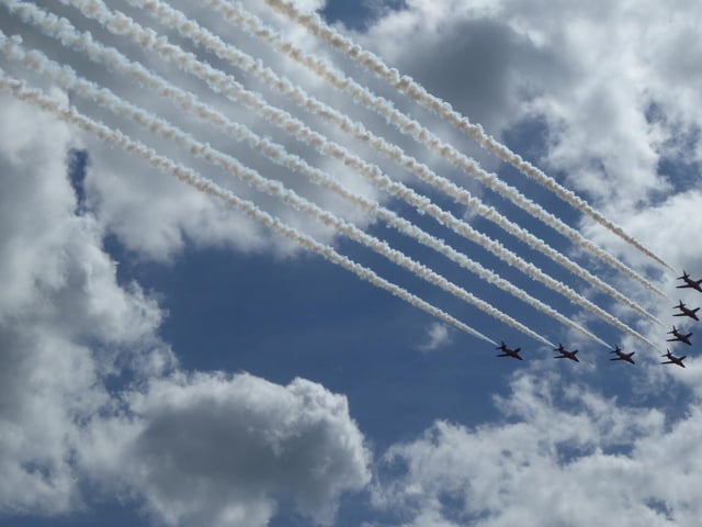 The RAF pilots fly in formation.