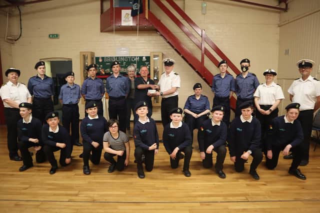 North Wolds Lions president Paul Richardson handed over the welcome cheque to the Bridlington Sea Cadets. Photo submitted