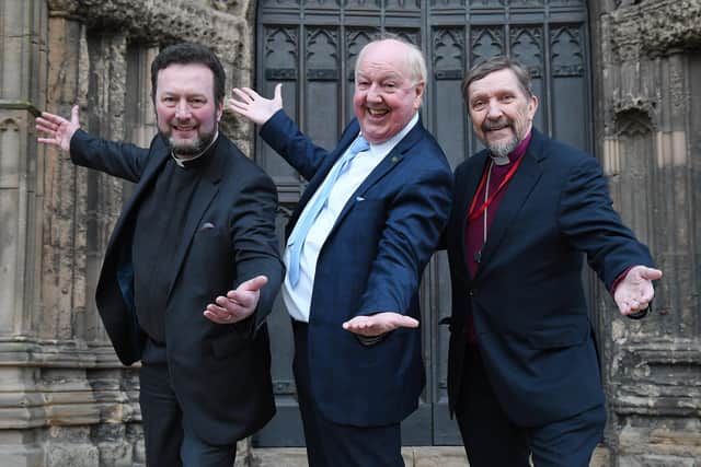 Rev Matthew with comedian Jimmy Cricket and Bishop Graham Cray during a three-day churches event.